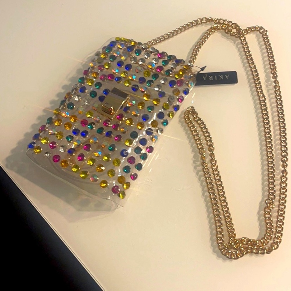 Akira Multicolor Rhinestone Clear Crossbody Bag